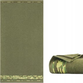 Grafik olíva színű, egyiptomi pamut fürdőlepedő, 70x140 cm, bordűrrel