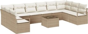 vidaXL Kerti Kanapé Szett párnával 11 pcs Beige és krém polirattan