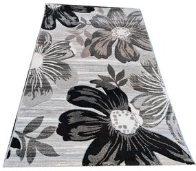 Ingrida Modern Szőnyeg Fekete Szürke Virágmintás 80 x 150 cm