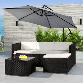 Juskys Punta Cana M kerti rattan szett - fekete/krémszínű párnák