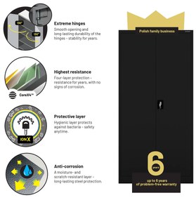 Fém iratszekrény JAN, 900 x 1850 x 400 mm, fekete