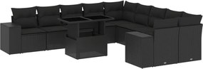 vidaXL 11 részes fekete polyrattan kerti ülőgarnitúra párnákkal