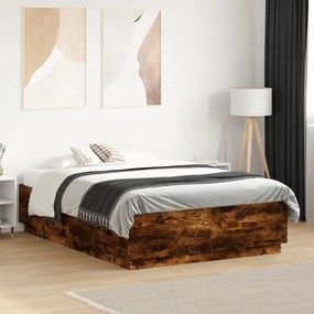 füstös tölgy színű szerelt fa ágykeret LED-del 120 x 190 cm