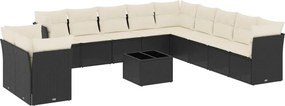 vidaXL 12 részes fekete polyrattan kerti ülőgarnitúra párnákkal