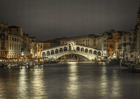 Poszter 42x29,7cm Nagy csatorna és Rialto híd éjszaka, Assaf Frank