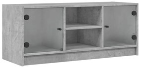 betonszürke TV-szekrény üvegajtókkal 102 x 37 x 42 cm