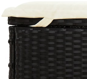 fekete polyrattan napozóágy összecsukható tetővel 213x63x97 cm