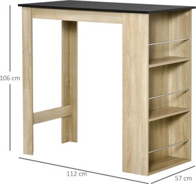 HOMCOM Magas Bárasztal Konyhai Magas Asztal - méret: 112L x 57W x 106H cm - 3 polc - világos tölgy-fekete kivitel | Aosom