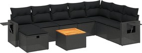 vidaXL 9 részes fekete polyrattan kerti ülőgarnitúra párnákkal