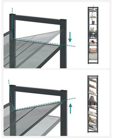 Cipőtartó polc 2x4 szintes fém háló polcokkal, szürke 92x30x163cm