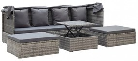 szürke polyrattan kerti napozóágy tetővel