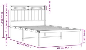 fekete fém ágykeret fejtámlával 107 x 203 cm