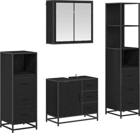 vidaXL Fürdőszoba bútor szett fiókkal 4 pcs Fekete tölgy Faanyag