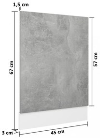 betonszürke szerelt fa mosogatógép-panel 45 x 3 x 67 cm