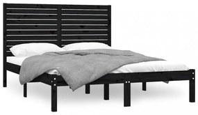 King Size fekete tömör fa ágykeret 150 x 200 cm