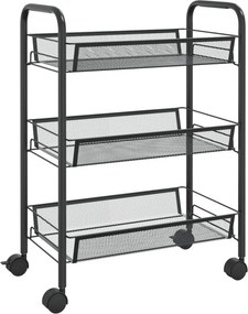 vidaXL fekete 3 szintes vas konyhai kerekes kocsi 46 x 26 x 64 cm
