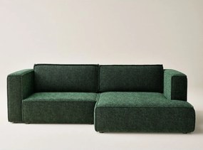 Sötétzöld zsenília kinyitható-tárolóhelyes sarokkanapé (jobb oldali-heverő résszel) Velto – Maison de Rêve