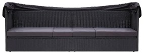 Fekete polyrattan kültéri kanapé napellenzővel
