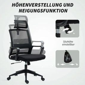 HOMCOM Ergonomikus irodai szék, forgószék, hálószövet fekete