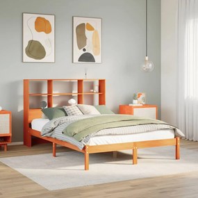 barna tömör fenyőfa könyvespolcos ágy matrac nélkül 120 x 200cm