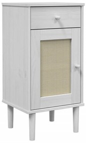 SENJA fehér rattanhatású tömör fenyő éjjeliszekrény 40x35x80 cm