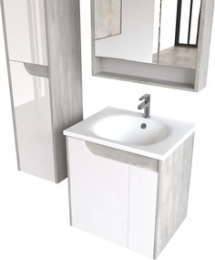 Piramida AKVA Tükrös fürdőszobai szekrény - 2 ajtós kivitel - LED világítással - FEHÉR-SZÜRKE - 65 x 69 x 15 cm