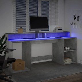 betonszürke szerelt fa íróasztal LED-világítással 200x55x91 cm