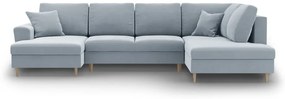 Világoskék bársony kinyitható tárolóhelyes sarokkanapé (jobb oldali-U alakú) Kyoto – Cosmopolitan Design