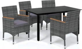 vidaXL 5 részes szürke polyrattan kerti étkezőgarnitúra párnákkal