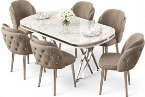 Zae étkezőgarnitúra, fehér márvány-króm, 168 cm – TR240CHR3085