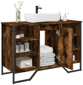 Füstös tölgy szerelt fa fürdőszobai mosdószekrény 91x35x60 cm