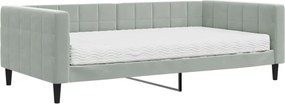 vidaXL világosszürke bársony kanapéágy matraccal 100 x 200 cm
