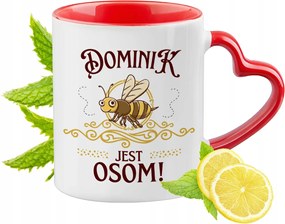 Dominika számára Piros bögre szív alakú füllel ajándékba