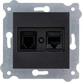 Exen Számítógép aljzat RJ45 kat.6+Telefon aljzat Fekete Met 256/14E