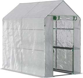 Outsunny Kerti Üvegház 4 Polccal, Rolós Ajtóval, 140 g/m² PE Borítással és Acél Vázszerkezettel 120x186x190 cm Fehér | Aosom
