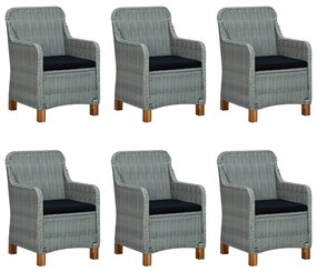 vidaXL 7 részes világosszürke polyrattan kültéri étkezőszett párnákkal