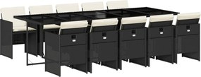 vidaXL 11 részes fekete polyrattan kerti étkezőgarnitúra párnákkal