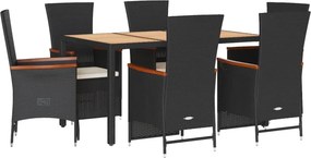vidaXL 7 részes fekete polyrattan kerti étkezőgarnitúra párnával