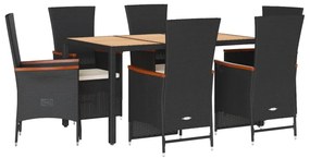 vidaXL 7 részes fekete polyrattan kerti étkezőgarnitúra párnával