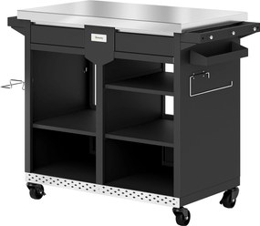 Outsunny 5 polcos grillszervizkocsi rozsdamentes acél munkalappal, állítható polcokkal, fiókkal, kerekekkel, fűszertartóval, törölközőtartóval és kamp