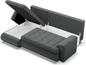 Tokio sarokkanapé, 2 ágyneműtartóval, bársony, baloldali, szürke