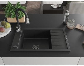 Mexen Elias, 1 kamrás gránit mosogató 795x480x200 mm és Savita mosogató csaptelep, fekete, 6511-77-672601-70-B