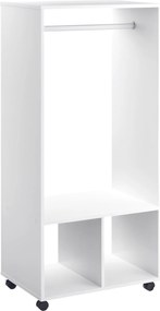 HOMCOM Gardrób Kerekekkel Ruhákhoz, Akasztós Rúddal és Nyitott Polcokkal, Szervező a Hálószobába 60x40x128 cm Fehér | Aosom