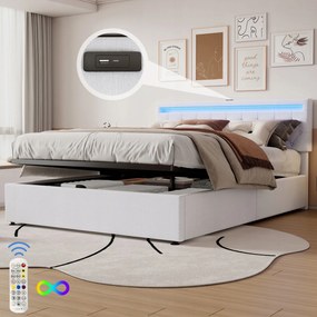 kárpitozott ágy franciaágy 160x200cm Usb Type-C Hidraulikus fehér