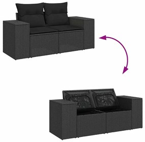 6 részes fekete polyrattan kerti ülőgarnitúra párnákkal