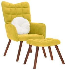 sárga bársony pihenőfotel zsámolynal