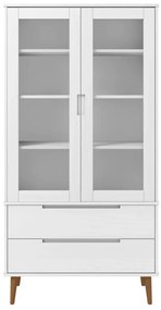 MOLDE fehér tömör fenyőfa vitrin szekrény 90 x 35 x 175 cm