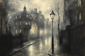 Vászonkép Canvas Köd London Eső Utca Lámpák Rejtély 60x40