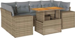 vidaXL 7 részes bézs polyrattan kerti ülőgarnitúra párnákkal