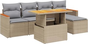 vidaXL 6 részes bézs polyrattan kerti ülőgarnitúra párnával